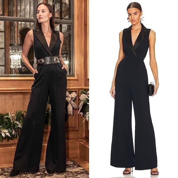 NWT L’AGENCE 70s Sleeveless Satin Lapel Wide Leg High Waist Tuxedo Jumpsuit 2 - Picture 1 of 16